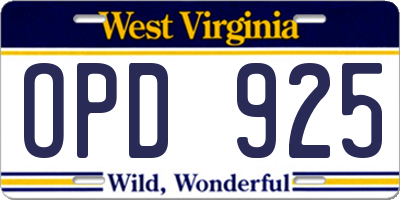WV license plate OPD925