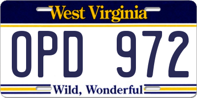 WV license plate OPD972