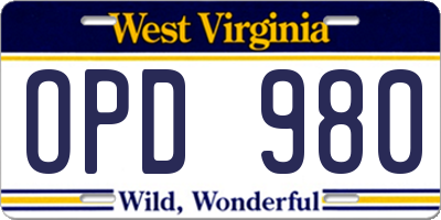 WV license plate OPD980