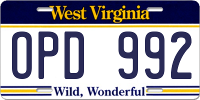 WV license plate OPD992