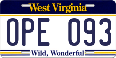 WV license plate OPE093