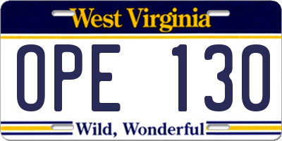 WV license plate OPE130