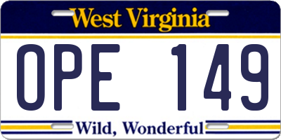 WV license plate OPE149