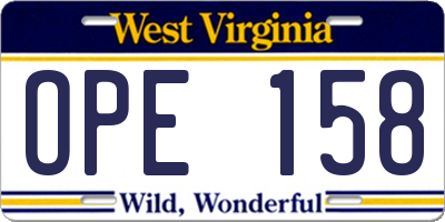 WV license plate OPE158