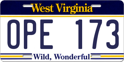 WV license plate OPE173