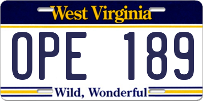 WV license plate OPE189