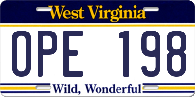 WV license plate OPE198