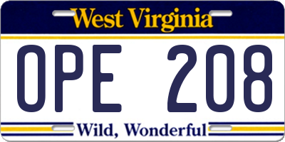 WV license plate OPE208