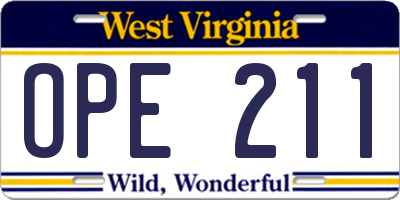 WV license plate OPE211
