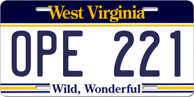 WV license plate OPE221