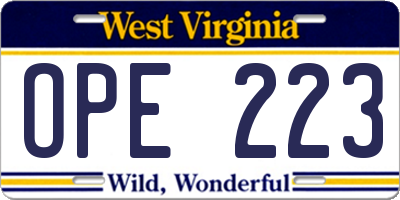 WV license plate OPE223