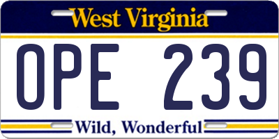 WV license plate OPE239