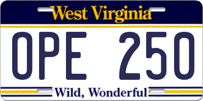WV license plate OPE250