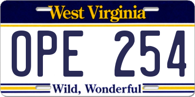 WV license plate OPE254