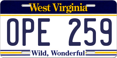 WV license plate OPE259