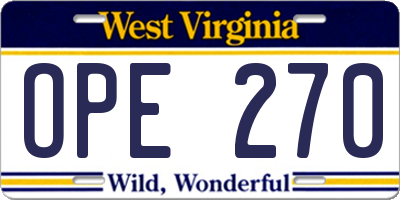 WV license plate OPE270