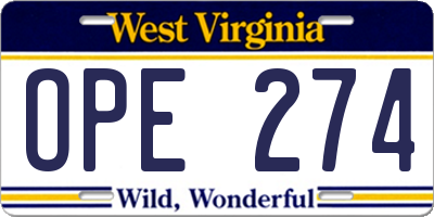 WV license plate OPE274