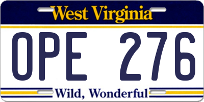 WV license plate OPE276