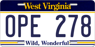 WV license plate OPE278