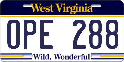WV license plate OPE288