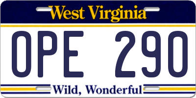 WV license plate OPE290