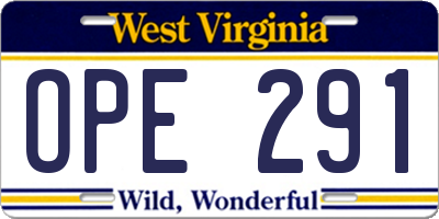 WV license plate OPE291