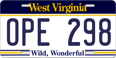 WV license plate OPE298