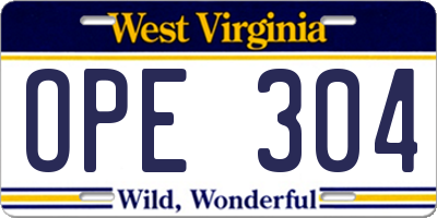 WV license plate OPE304