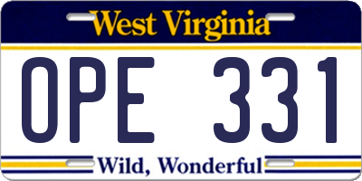 WV license plate OPE331
