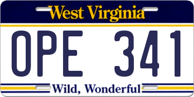 WV license plate OPE341