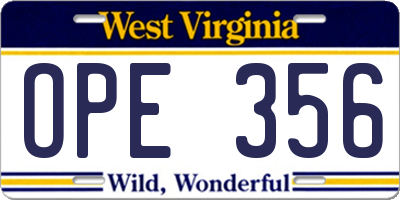 WV license plate OPE356
