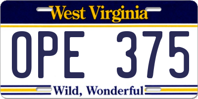 WV license plate OPE375
