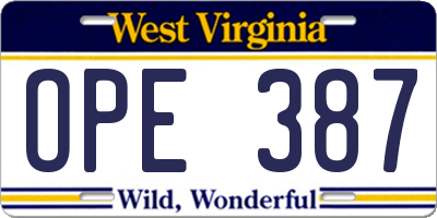 WV license plate OPE387