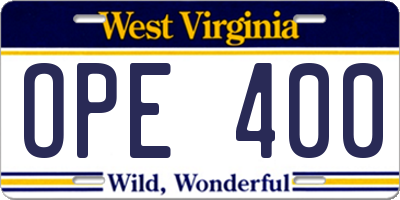 WV license plate OPE400