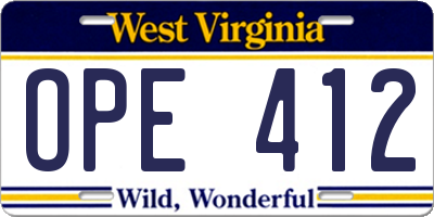 WV license plate OPE412
