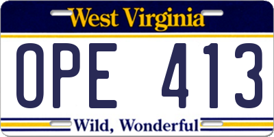 WV license plate OPE413