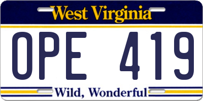 WV license plate OPE419