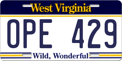 WV license plate OPE429