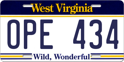 WV license plate OPE434