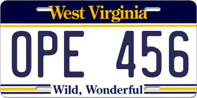 WV license plate OPE456