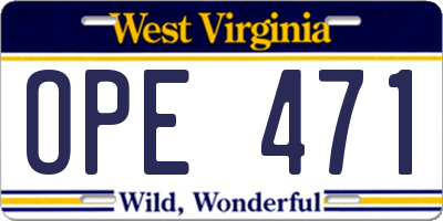 WV license plate OPE471