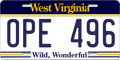 WV license plate OPE496