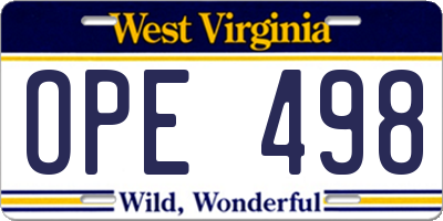 WV license plate OPE498