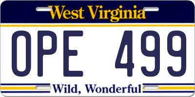 WV license plate OPE499