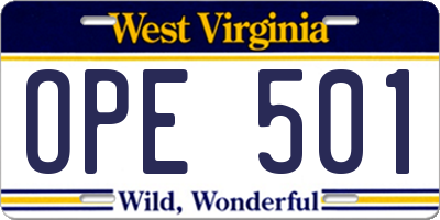 WV license plate OPE501