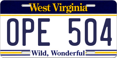WV license plate OPE504