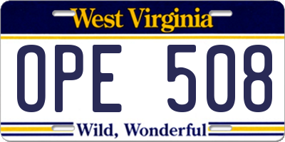 WV license plate OPE508