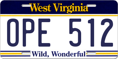 WV license plate OPE512