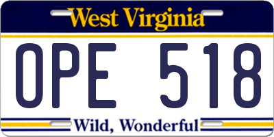 WV license plate OPE518