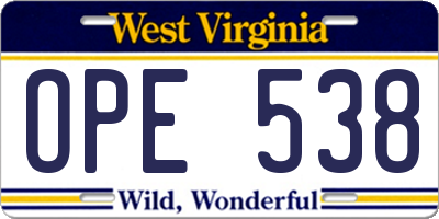 WV license plate OPE538